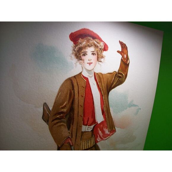 Victorian Art Print Lady Hunting Rifle Original 10X13 Lithograph 1908 Maud Stumm - Picture 6 of 10